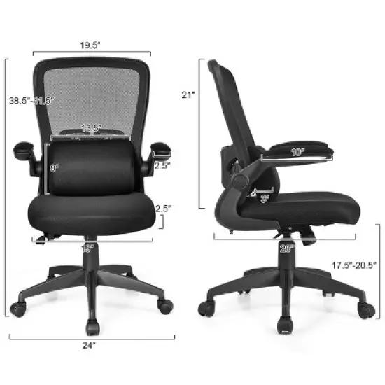 Costway  Mesh Office Chair Adjustable Height&Lumbar Support Flip up Armrest Black image {1}