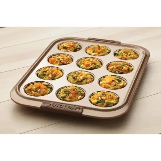 Anolon Advanced Bronze Bakeware 12 Cup Nonstick Muffin Pan with Silicone Grips: Muffin Tin, Cupcake Pan, Lid Included image {2}