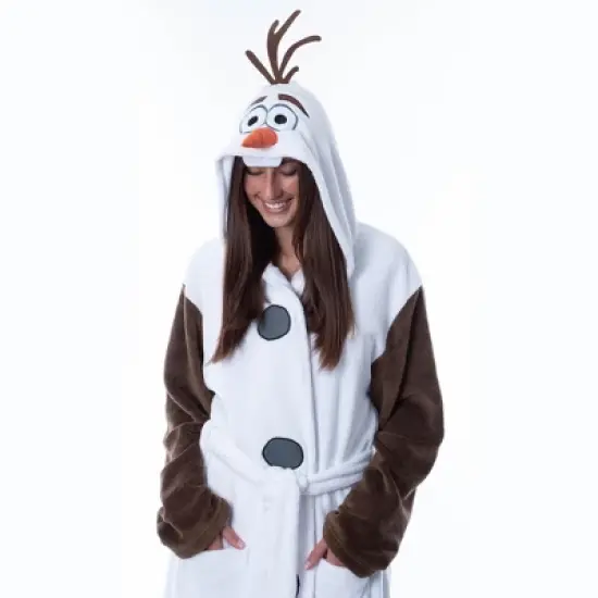 Disney Adult Frozen Snowman Olaf Costume Robe Hooded Bathrobe White image {3}