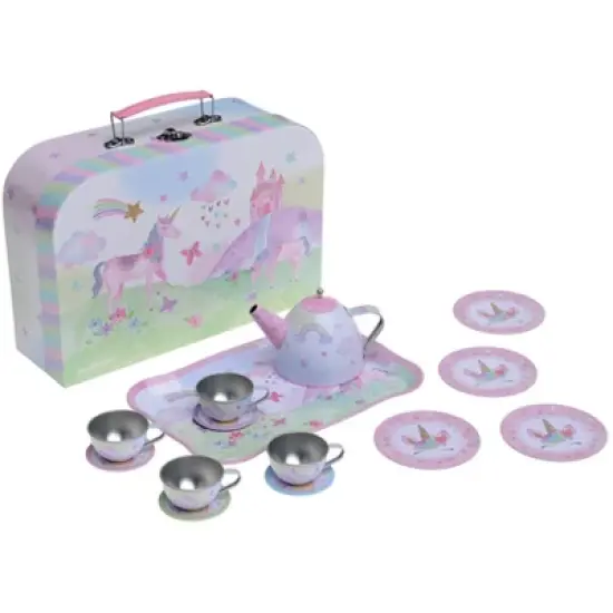 Jewelkeeper Tin Tea Set & Carrying Case - Unicorn Design - 15 Piece image {1}