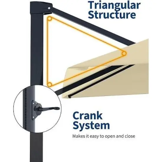 10FT Square Cantilever Patio Umbrella, 360&deg; Rotating Sun Shade with Locking Handle, Heavy-Duty Aluminum Frame for Deck & Balcony image {3}