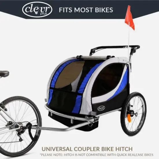 ClevrPlus Deluxe 3-in-1 Bike Trailer Stroller Jogger for Kids, Blue image {2}