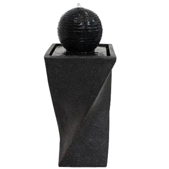 Sunnydaze Outdoor Black Ball Solar Powered Water Fountain with Backup Battery and LED Light - 32" - Black image {9}