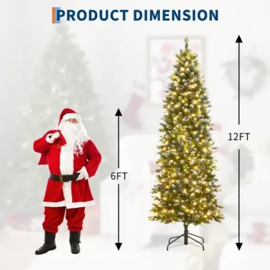 Pre-Lit Slim Christmas Tree with Warm White Lights, Pine Cones & Metal Stand &mdash; Weather-Resistant PVC Tips, 6/7.5/9/12 ft image {7}