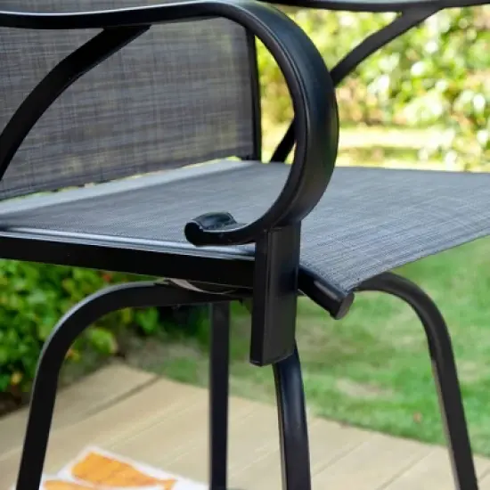 3pc Outdoor Set with Faux Wood Tabletop & Metal/Textilene Stools - Captiva Designs image {12}