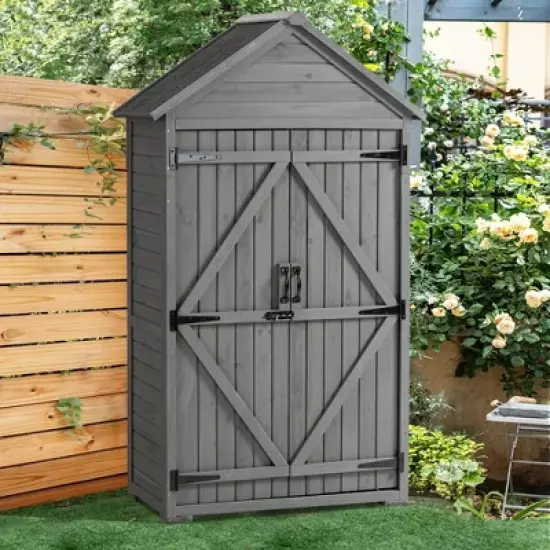 WELLFOR 125 gal Wood Latching Closet Deck Box Gray image {8}