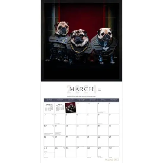 Browntrout 2024 Wall Calendar 12"x12" Fantasy Pugs Foiled image {2}