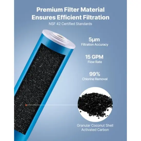 VEVOR Whole House Water Filter Replacement Cartridge, 4.5" x 20" GAC Activated Carbon, Replacement Filter for Whole Home Water Filtration, Blue image {3}
