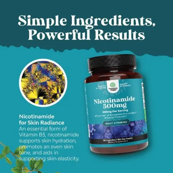 Nicotinamide Capsules, Mitochondrial Energy and Potent Skin Supplement, Nature's Craft, 180ct image {3}