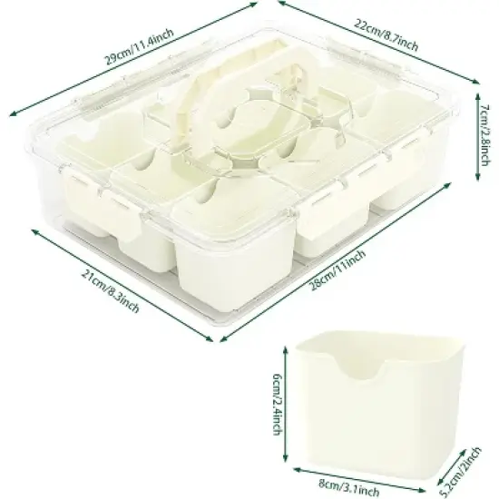 Snackle Box Container, Portable 9-Compartment Snack Box with Lid & Handle, Clear Serving Tray Organizer for Fruit, Candy, Nuts, Veggies, Travel, Party image {2}