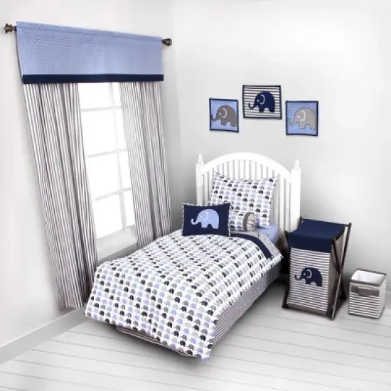 Bacati - Elephants Blue/Navy/Gray 4 pc Toddler Bedding Set image {6}