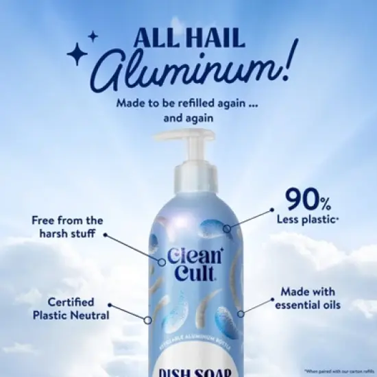 Cleancult Liquid Dish Soap - Refillable Aluminum Bottle - Fresh Rain - 16 fl oz image {2}