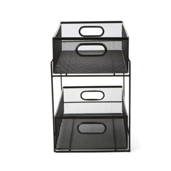 Mind Reader Metal Mesh Organizer [2 TIER] Slide Out Basket Drawer For Kitchen, Bathroom, Office Desk (BLACK) image {7}