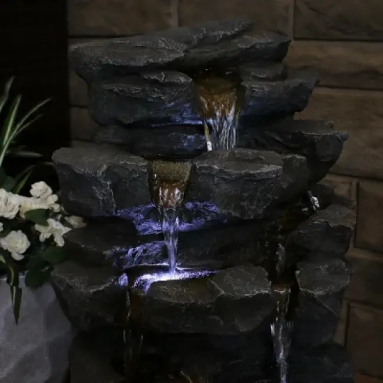 Sunnydaze 24"H Electric Polyresin Grotto Falls Outdoor Water Fountain with LED Lights image {5}