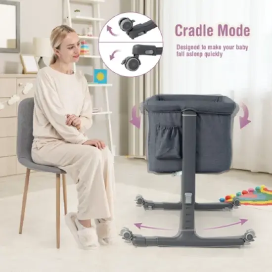 Infans 3-in-1 Baby Bassinet Beside Crib with 5-Level Adjustable Heights Grey image {4}