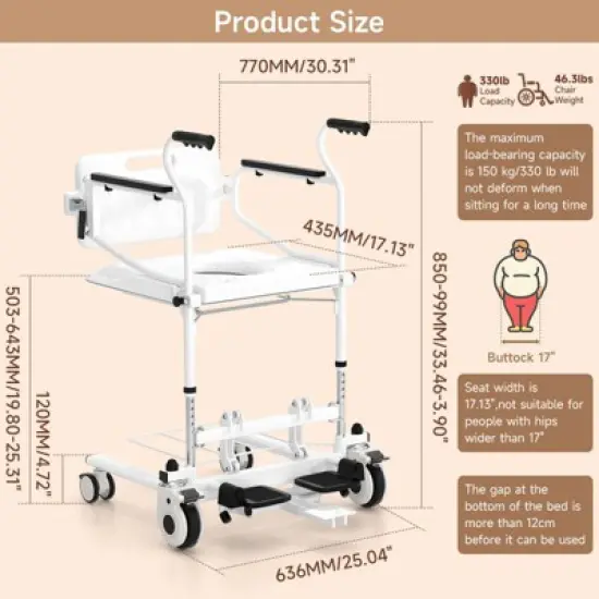 Topteng Patient Transfer Lift Chair, Removable Split Type Wheelchair image {6}