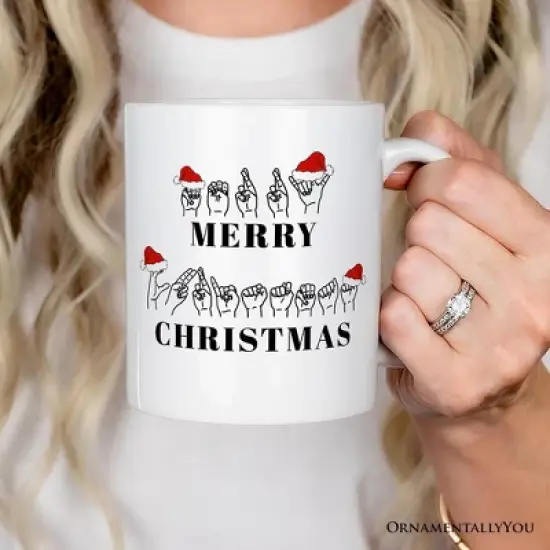 ASL Sign Language Merry Christmas Mug, Gift for Teacher (Non-Custom Only)| OrnamentallyYou image {2}