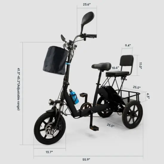 Topteng Electric Trike for Adults, 3 Wheel Bike with Basket, Adjustable Seat and Foldable Design image {8}