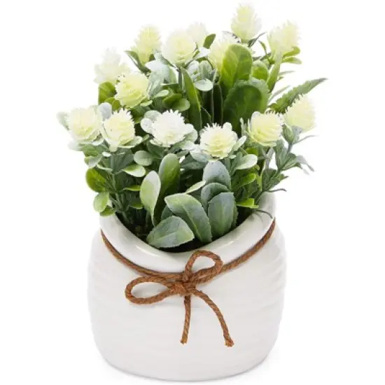 Juvale Artificial Flowers, Fake Faux Plants with Small White Vase for Indoor Room Spring Home Decor, 3.5 x 6 in image {2}