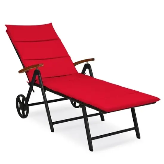 Costway Folding Patio Rattan Lounge Chair Cushioned Aluminum w/ Wheel image {8}