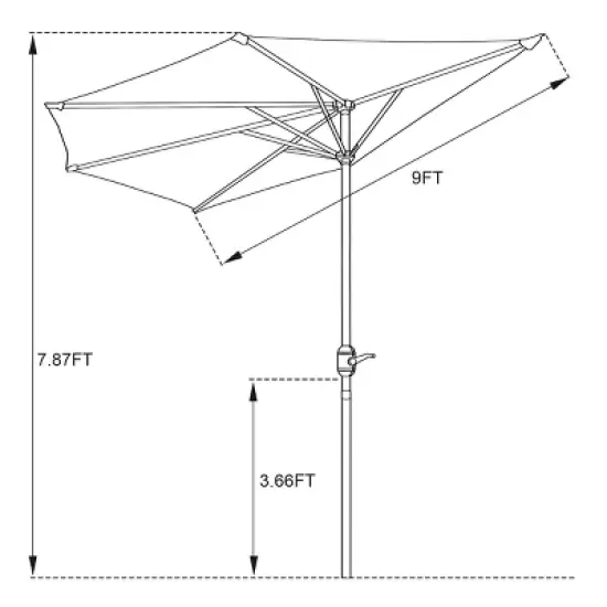 Half Round Patio Umbrella with Easy Crank &ndash; Compact 9ft Semicircle Outdoor Shade Canopy for Balcony, Porch, or Deck by Nature Spring (Blue) image {4}