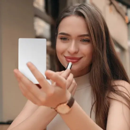 Unique Bargains PU Leather Travel Compact Handheld Mini Mirror image {5}