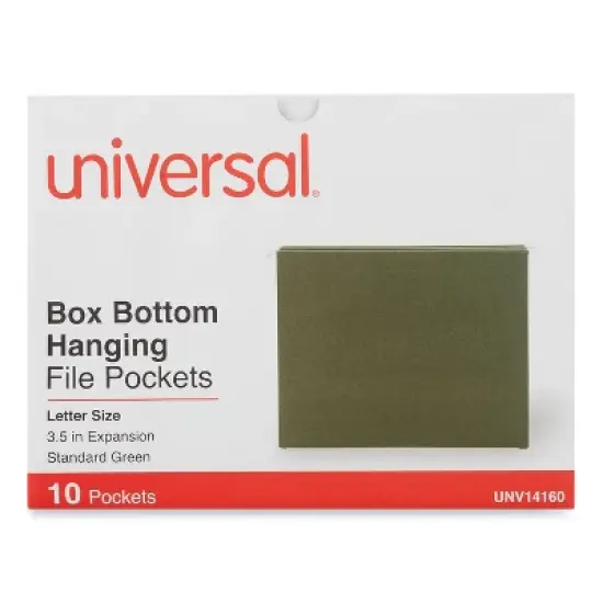 Universal Hanging Box Bottom File Pockets, 1 Section, 3.5" Capacity, Letter Size, Standard Green, 10/Box image {4}