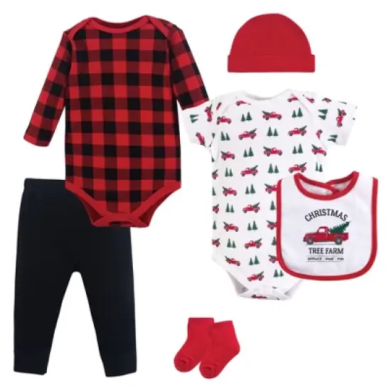 Hudson Baby Infant Boy Cotton Layette Set, Christmas Tree image {1}