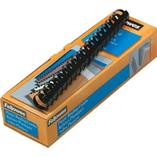 Fellowes Plastic Comb Bindings 1" Diameter 200 Sheet Capacity Black 10 Combs/Pack 52383 image {2}