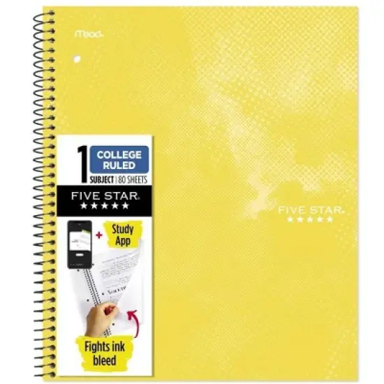 Five Star Active Subject Notebook 80ct Yellow image {8}