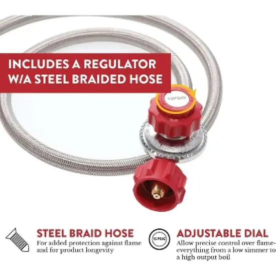 GasOne Propane Single Burner Camp Stove with High Temp Paint & Red QCC Steel Braided Regulator with Height Adjustable Leg image {4}