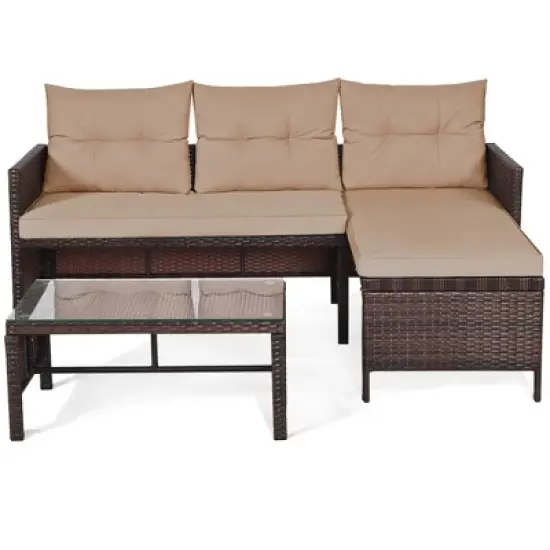 Costway 3PC Patio Sofa Set Outdoor Sectional Conversation Set Rattan Wicker image {5}