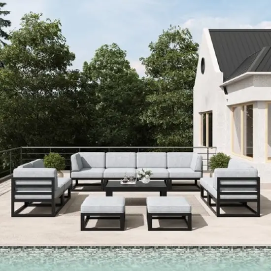 LayinSun 11-Piece Large Outdoor Modular L-Shaped Sectional Set with Coffee Table image {9}