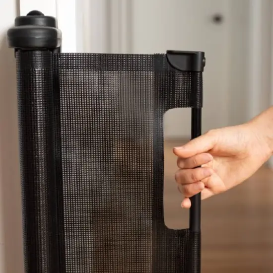 Perma Child Safety Outdoor Retractable Baby Gate 33" Tall, Extends to 71" Wide, Black image {6}