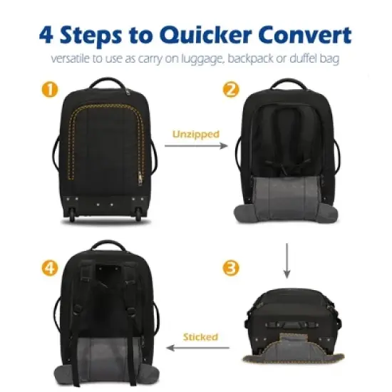 Hynes Eagle 63L Rolling Backpack x 3-Piece Packing Cube Set &ndash; 3-in-1 Travel Luggage with USB Port image {13}