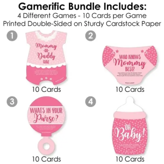 Big Dot of Happiness Baby Girl - 4 Pink Baby Shower Games - 10 Cards Each - Gamerific Bundle image {2}