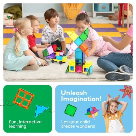 PICASSO-TILES Magnetic Tiles For Kids with Tote Bag, 61PCS Construction STEM Building Blocks Educational Toy image {1}