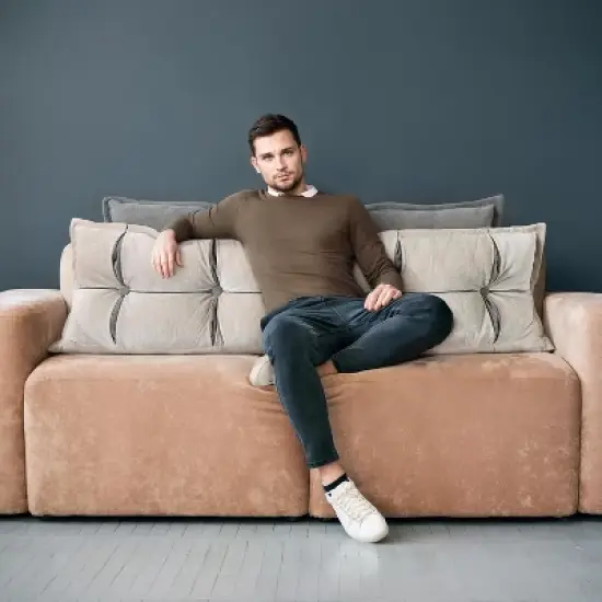 Headboard Backrest Set of 2 Pack Chenille Throw Pillows for Daybed Couch Support Reading Pillows, Gray &Beige image {5}