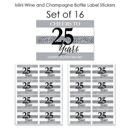 Big Dot of Happiness We Still Do - 25th Wedding Anniversary - Mini Wine and Champagne Bottle Label Stickers - Anniversary Party Favor Gift - Set of 16 image {4}