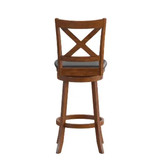 Merrick Lane 30" Classic Wooden Crossback Swivel Bar Height Pub Stool with Upholstered Padded Seat and Integrated Footrest image {8}