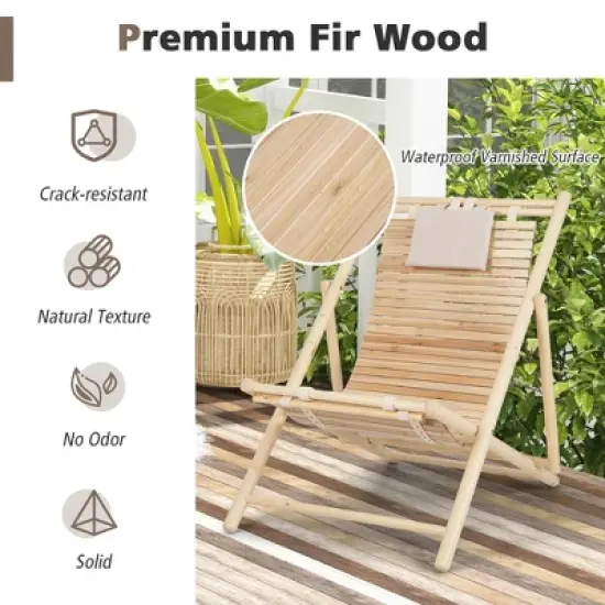 Costway Patio Outdoor Adjustable Folding Wood Sling Chair Reclining Lounge Assembly Free image {6}