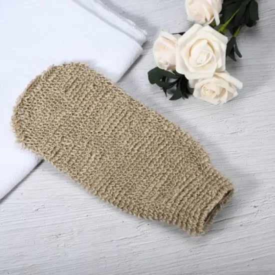 Unique Bargains Bathroom Jute Shower Gloves 9.65"x4.53" Brown 1 Pc image {5}