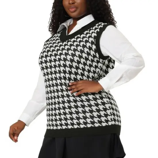 Agnes Orinda Women's Plus Size Sleeveless Houndstooth Knit Pullover Sweater Vest image {1}