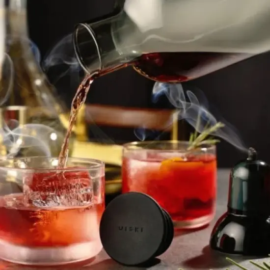 Viski Smoked Cocktail Set| Glass Carafe with Smoker Pellets for Smoke Infusion. Cocktails Smoking Barware Tool Set with Recipe Book, Black image {5}