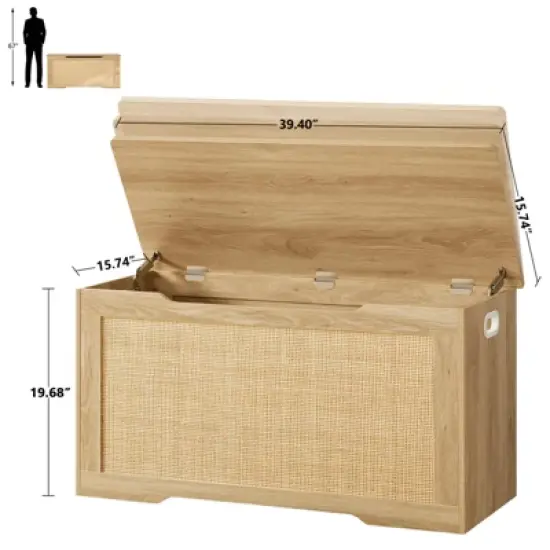 USIKEY 39.4&rdquo; Storage Chest, Toy Box with 2 Safety Hinges, Rattan Storage Bench with Storage, Toy Chest for Bedroom, image {2}