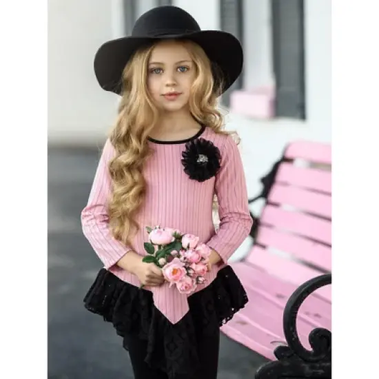 Girls Fine Lines Lace Tunic & Trimmed Legging Set - Mia Belle Girls image {4}