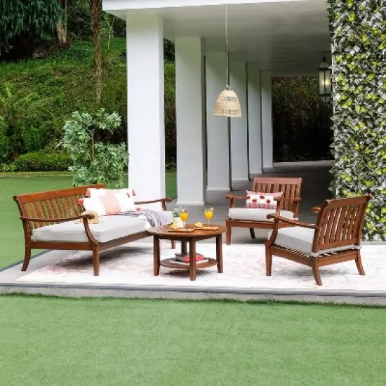 Cambridge Casual Maine Mahogany Wood Outdoor Sofa Daybed with Oyster Cushion: Weather-Resistant Patio Furniture image {2}