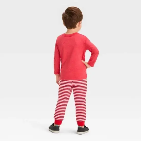 Toddler Boys' 2pc Santa Printed Long Sleeve Graphic T-Shirt and Fleece Jogger Pants Set - Cat & Jack&trade; Red image {1}