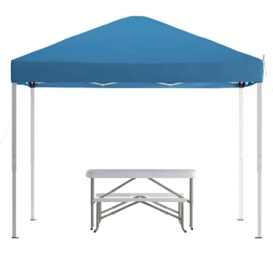 Emma and Oliver Portable Tailgate, Camping or Event Set with White Pop Up Event Canopy Tent with Carry Bag and Folding Table with Benches Set image {2}