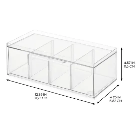 iDESIGN Crisp Plastic Stackable Tea Packet Storage Organizer Drawer with Lid Clear: Kitchen Cabinet Organizer, 13" x 5" x 6" image {3}